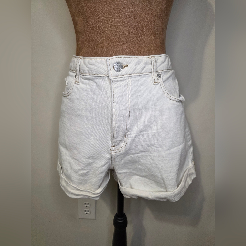 High Rise Cream Denim Shorts | Cuffed Hem | Summer Essential